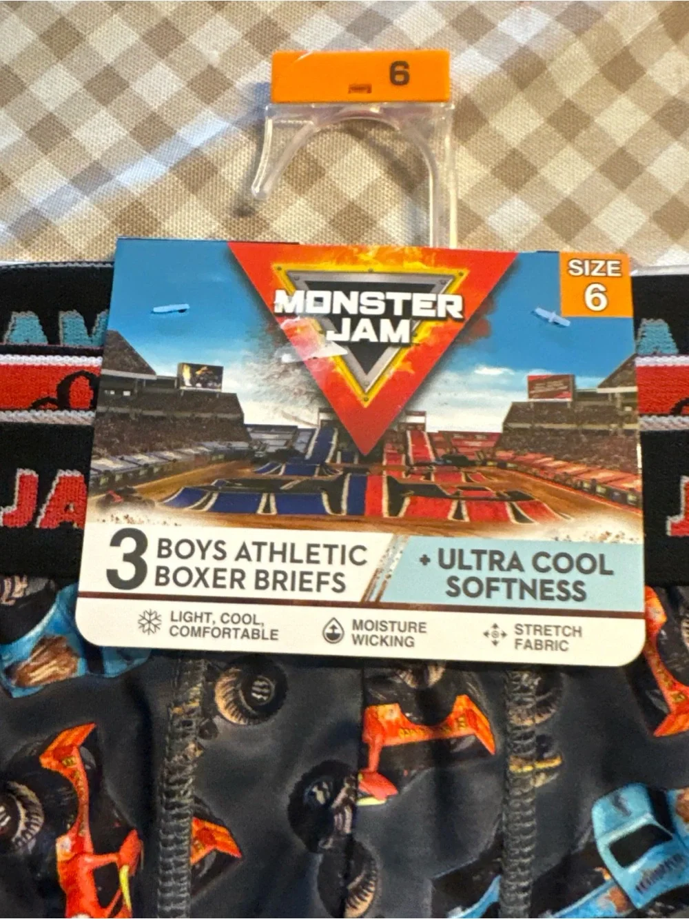 Boys' Athletic Boxer Briefs - Black with Multicolor Monster Trucks, Size 6